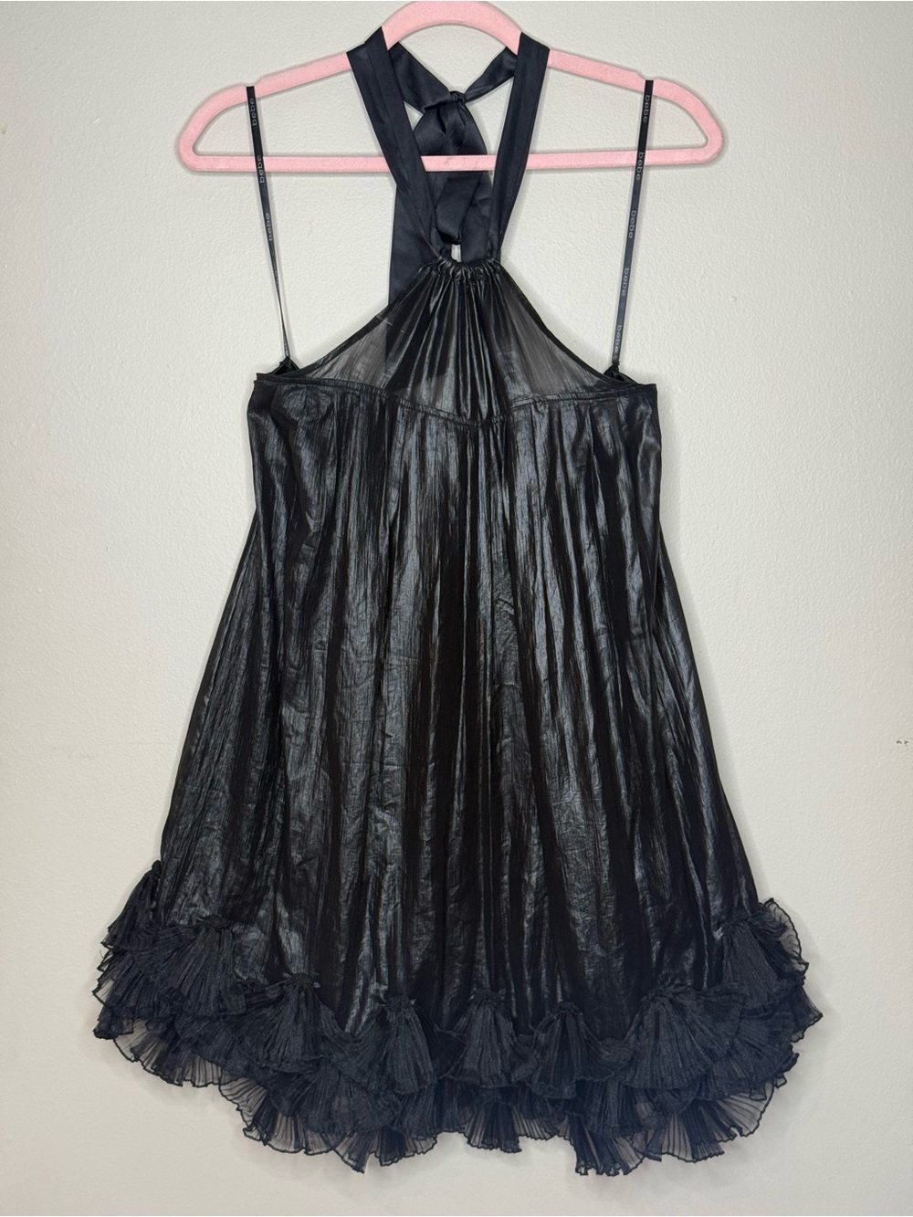 bebe Black Mini Halter Dress with Ruffled Hem